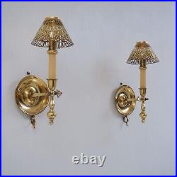 Pair vintage gimbal table candlesticks candle wall sconces brass 1940s English