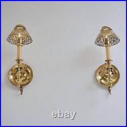 Pair vintage gimbal table candlesticks candle wall sconces brass 1940s English