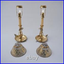 Pair vintage gimbal table candlesticks candle wall sconces brass 1940s English