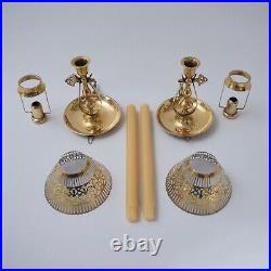 Pair vintage gimbal table candlesticks candle wall sconces brass 1940s English