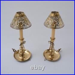 Pair vintage gimbal table candlesticks candle wall sconces brass 1940s English