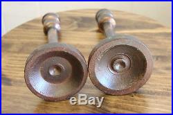 Pair x2 Vintage Antique Japanned Copper Flash Candlesticks Cast Iron