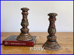 Pairs of Vintage Painted Metal Taper Candle Holders Distressed Candlesticks