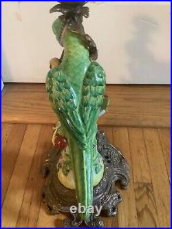 Porcelain Bronze Ormolu Parrot Candlestick 15 Gorgeous EUC