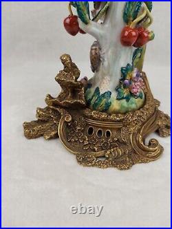 Porcelain Bronze Ormolu Parrot Candlestick Holder