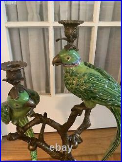 Porcelain Bronze Ormolu Parrot Double Candlestick 25 Gorgeous EUC