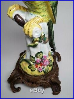 Porcelain Cast Bronze Parrot Bird 15 Candlestick Holders Vintage LEFT RIGHT SET