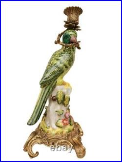 Porcelain candlesticks with bronze ornaments Parrots Boho decor hand-painted
