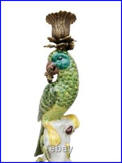 Porcelain candlesticks with bronze ornaments Parrots Boho decor hand-painted