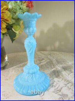 Portieux vallerysthal glass candlestick. CHIMERE. Blue opaline