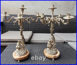 RARE VTG Candlesticks metal holders with ONYX Stone pedestal, 10 pounds each