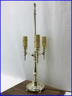 RESTORED Antique Vtg Brass 3 Candlestick Bouillotte Desk Table Lamp, Victorian