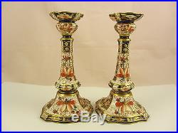 ROYAL CROWN DERBY Pair Imari Candlesticks Vintage c1920