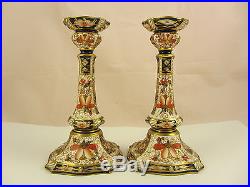 ROYAL CROWN DERBY Pair Imari Candlesticks Vintage c1920