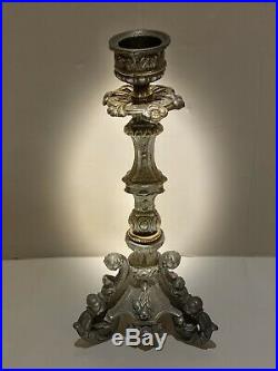 Rare 1800s Vintage Victorian Metal/Brass Candlestick Candelabra, Old Antique