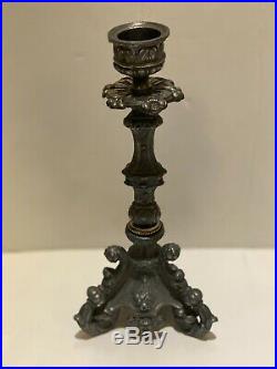 Rare 1800s Vintage Victorian Metal/Brass Candlestick Candelabra, Old Antique
