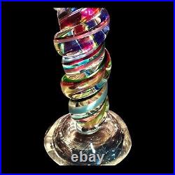 Rare HTF Vtg Hand Blown Swirled Art Glass Candlestick Holders By David Goldberg