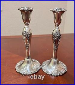 Rare Pair Of Vintage Baroque By Wallace 750 Silver Plated Candlesticks 8.5