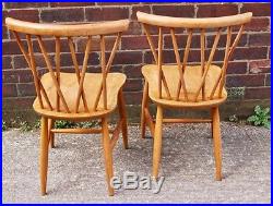 Rare Pair Vintage Ercol Candlestick Dining Side Chairs 376 Retro Beech Elm Light