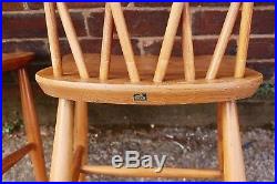 Rare Pair Vintage Ercol Candlestick Dining Side Chairs 376 Retro Beech Elm Light