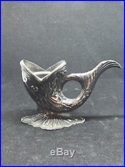 Rare Pair Vintage Sterling Silver Figural Camusso Fish Chamberstick Candlestick