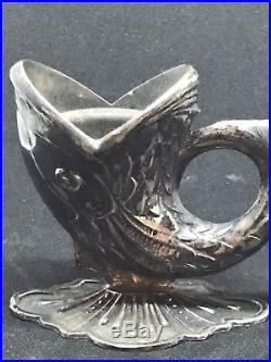 Rare Pair Vintage Sterling Silver Figural Camusso Fish Chamberstick Candlestick