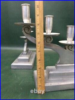 Rare Pr Art Deco Vintage Artist Signed Cast Aluminum Candlesticks Candle Holders