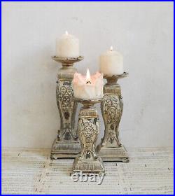 Rare Set of 3 Pillar Candle Holders Vintage French Style Carved Candlesticks