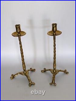 Rare Vintage 19th c Brass Candlestick Holders 26cm H Thinner 1.8cm D Candle