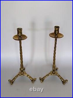 Rare Vintage 19th c Brass Candlestick Holders 26cm H Thinner 1.8cm D Candle