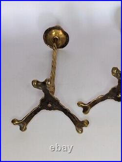 Rare Vintage 19th c Brass Candlestick Holders 26cm H Thinner 1.8cm D Candle