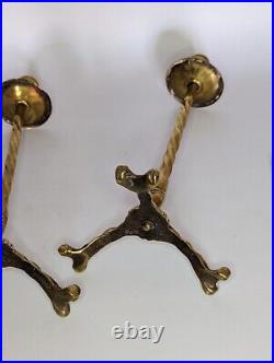 Rare Vintage 19th c Brass Candlestick Holders 26cm H Thinner 1.8cm D Candle