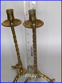 Rare Vintage 19th c Brass Candlestick Holders 26cm H Thinner 1.8cm D Candle