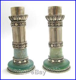 Rare Vintage 925 Silver Ancient Roman Glass Judaica Candlesticks