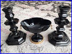 Rare Vintage Baccarat Zenith Noir Onyx Midnight Crystal Candlesticks Set