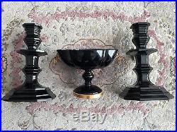 Rare Vintage Baccarat Zenith Noir Onyx Midnight Crystal Candlesticks Set