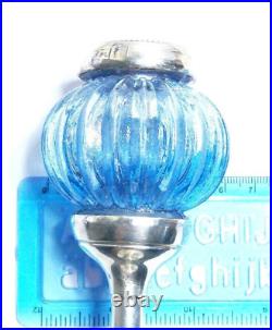 Rare Vintage Blue Blown Glass 925 Sterling Silver Candlestick