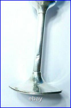 Rare Vintage Blue Blown Glass 925 Sterling Silver Candlestick