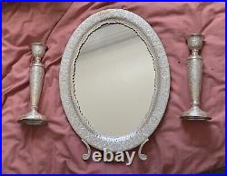 Rare Vintage Hand Made Solid Sterling Silver Candle Stand Mirror Holder 3 Pieces