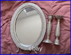 Rare Vintage Hand Made Solid Sterling Silver Candle Stand Mirror Holder 3 Pieces