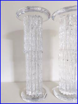 Rare Vintage KOSTA BODA Sweden tall Rurik glass column candlesticks holders 9ins