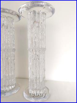 Rare Vintage KOSTA BODA Sweden tall Rurik glass column candlesticks holders 9ins