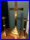 Rare-Vintage-Large-Gold-Brass-Catholic-Church-Altar-Ihs-Cross-Candle-Stick-Set-01-ijsy