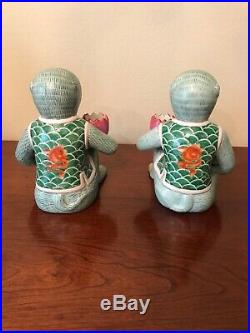 Rare Vintage Pair Green Chinoiserie Monkey Candle Stick Holders 7 X 5 Perfect