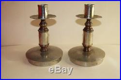 Rare Vintage Pair Norman Grag Candlesticks, GUMPS, Hammered Pewter Copper