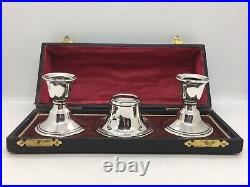 Rare Vintage Sterling Silver Candlestick Holder Pair & Inkwell Boxed Desk Set