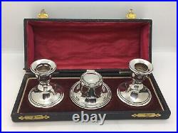 Rare Vintage Sterling Silver Candlestick Holder Pair & Inkwell Boxed Desk Set