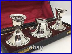 Rare Vintage Sterling Silver Candlestick Holder Pair & Inkwell Boxed Desk Set