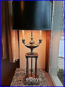 Rare Vintage Stiffel Aladdin Genie Brass & Wood French Empire Candlestick Lamp