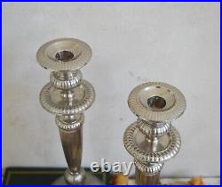 Rare Vintage Tall Pair Silver Ribbed Candleholders, Heavy Aluminium Candlesticks